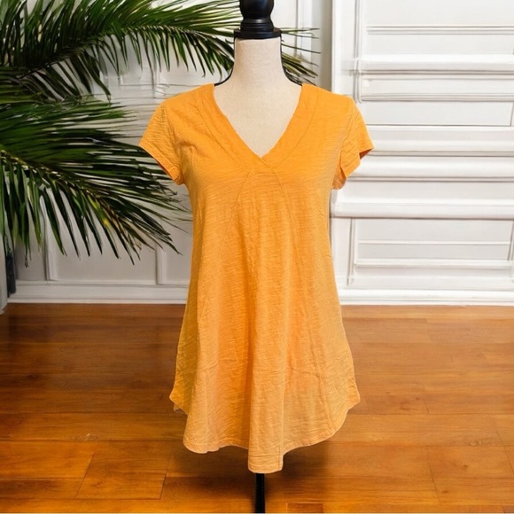 Mododoc Mustard Yellow/Orange V-Neck Short Sleeve Longline Tee – Size S - Picture 1 of 11